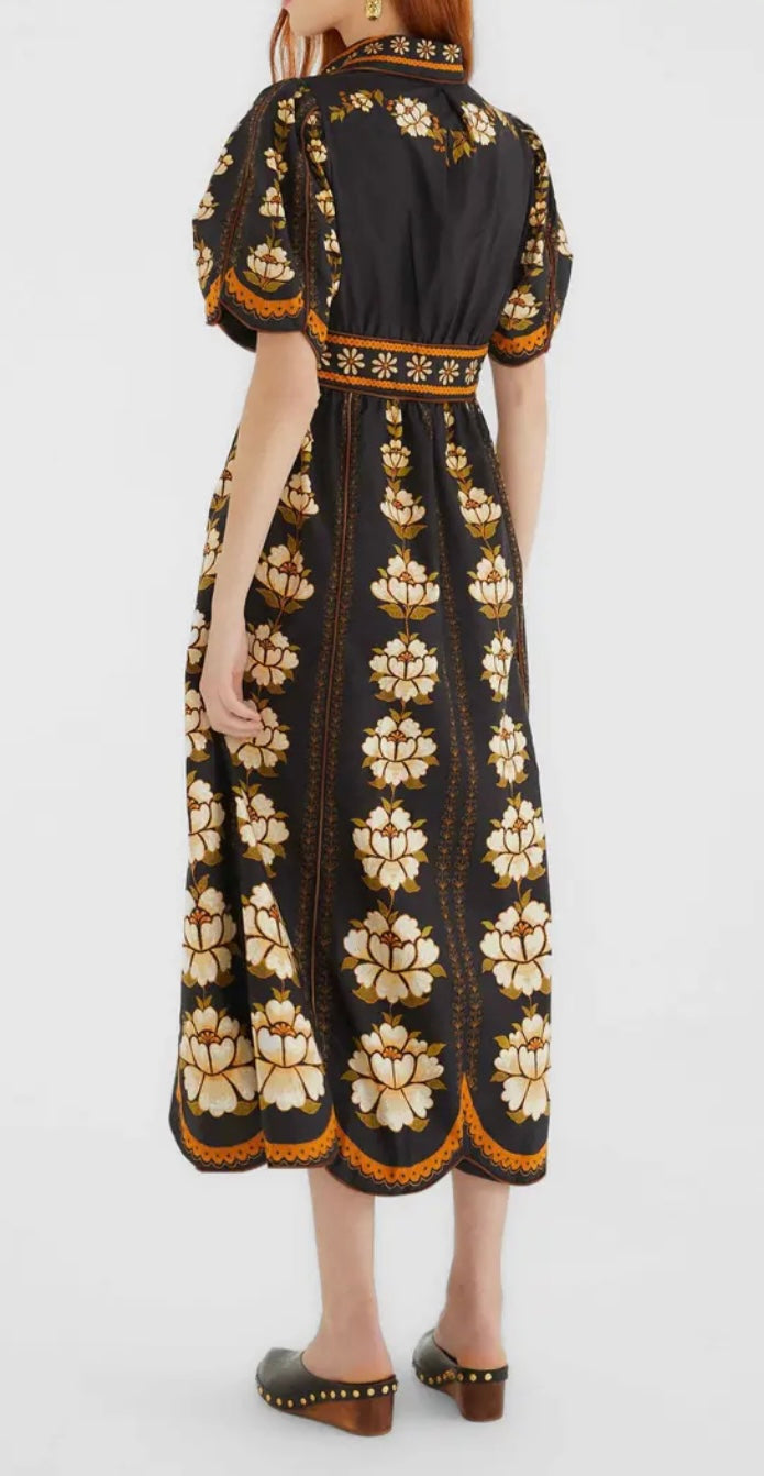 Embroidered Flowers Midi Dress