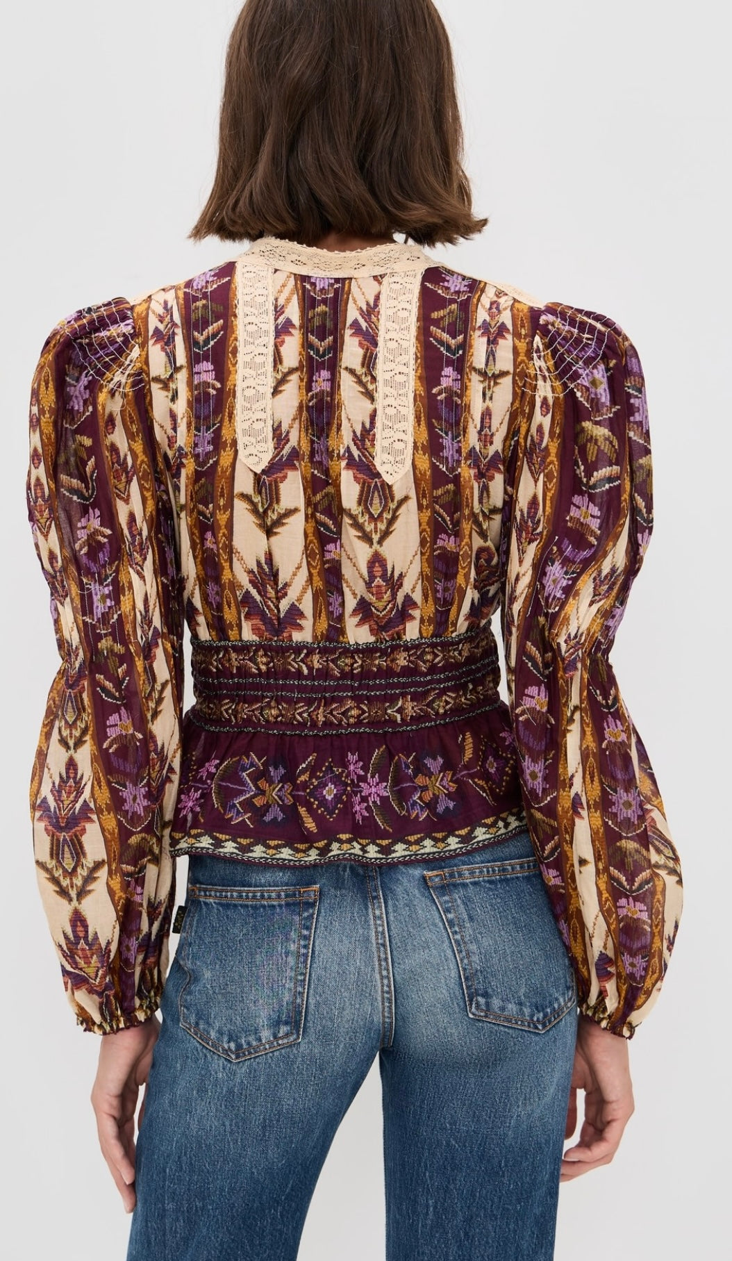 EMBROIDERED TAPESTRY SAND LONG SLEEVE BLOUSE