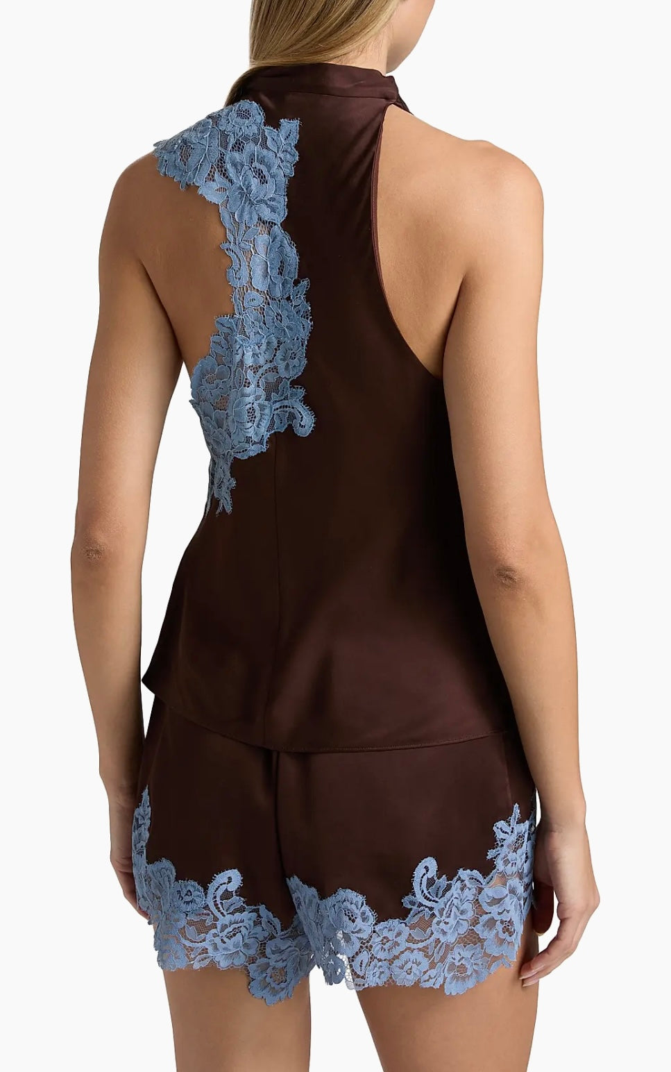 Rose Lace-Trim Satin Top