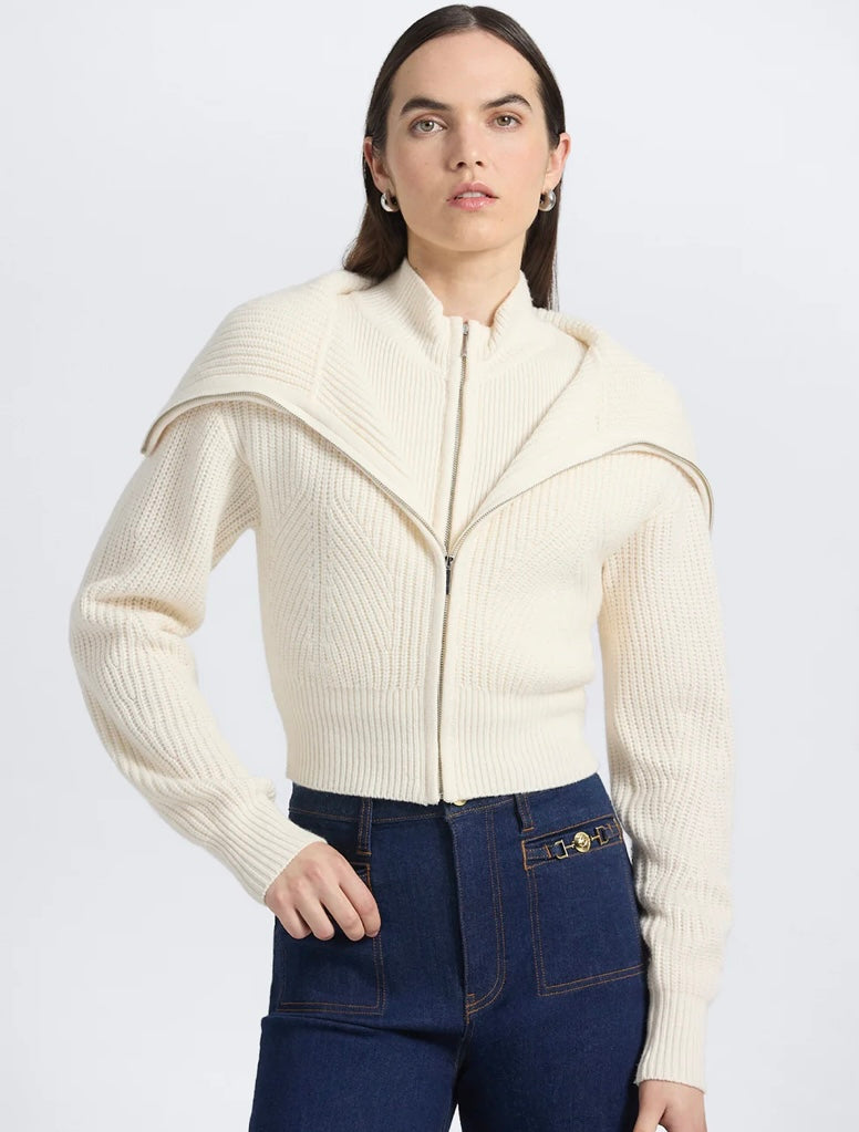 Jayne layered zip front sweater (ivory)