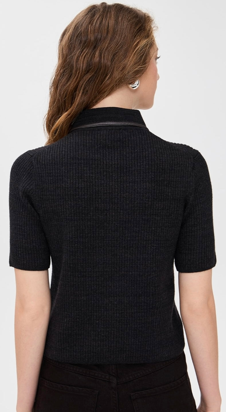 CATERINA FAUX LEATHER ZIP POLO