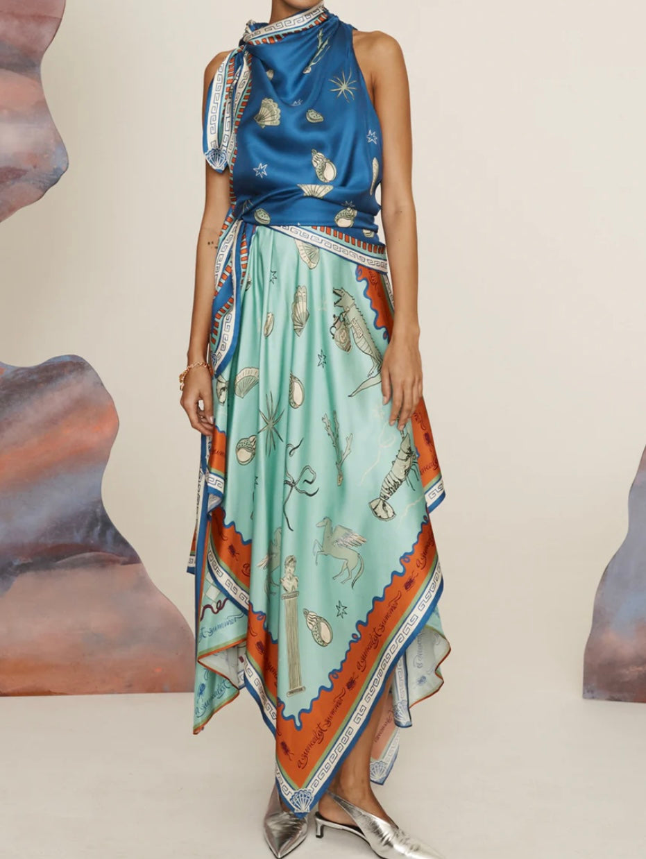 SURREALIST SUMMER SCARF MIDI DRESS