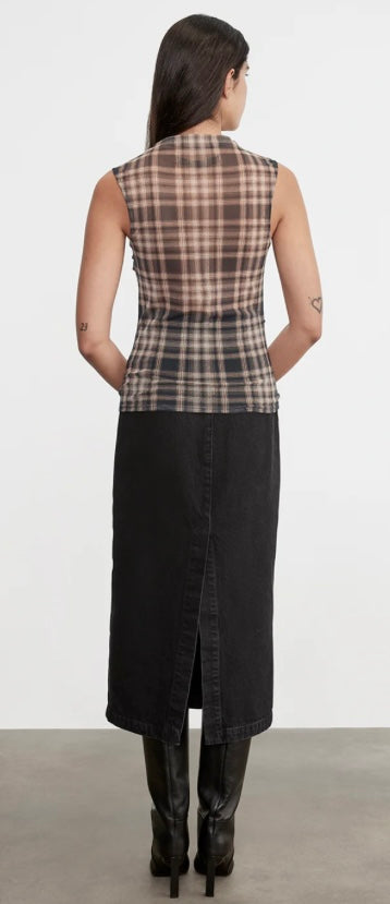 Plaid mesh sleeveless twist top