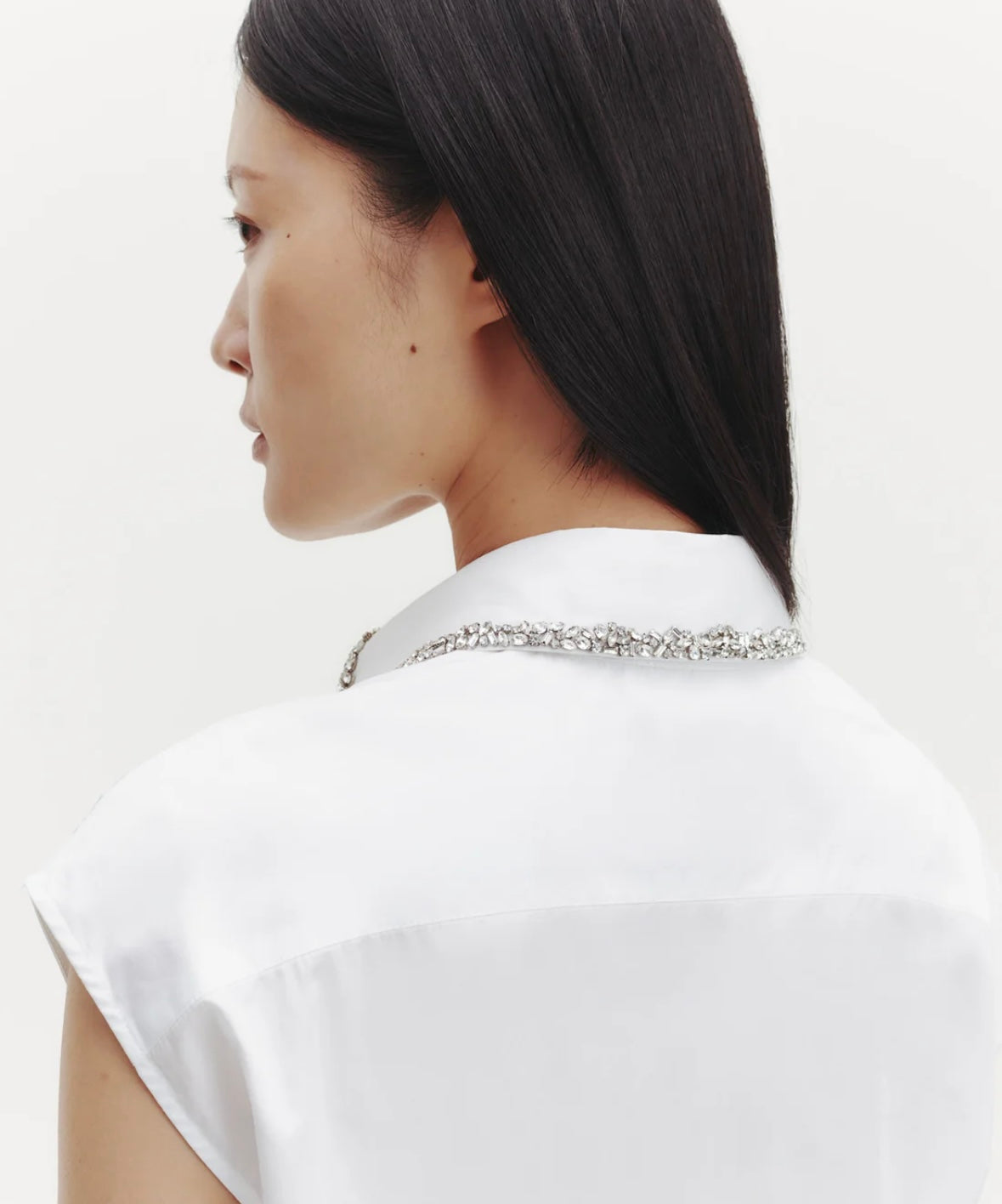 CAP SLEEVE TOP WITH BEADED COLLAR