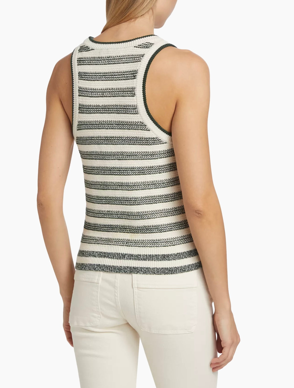 Veronica Beard-Jerrel Knit Tank-Ivory/ Hunter Green