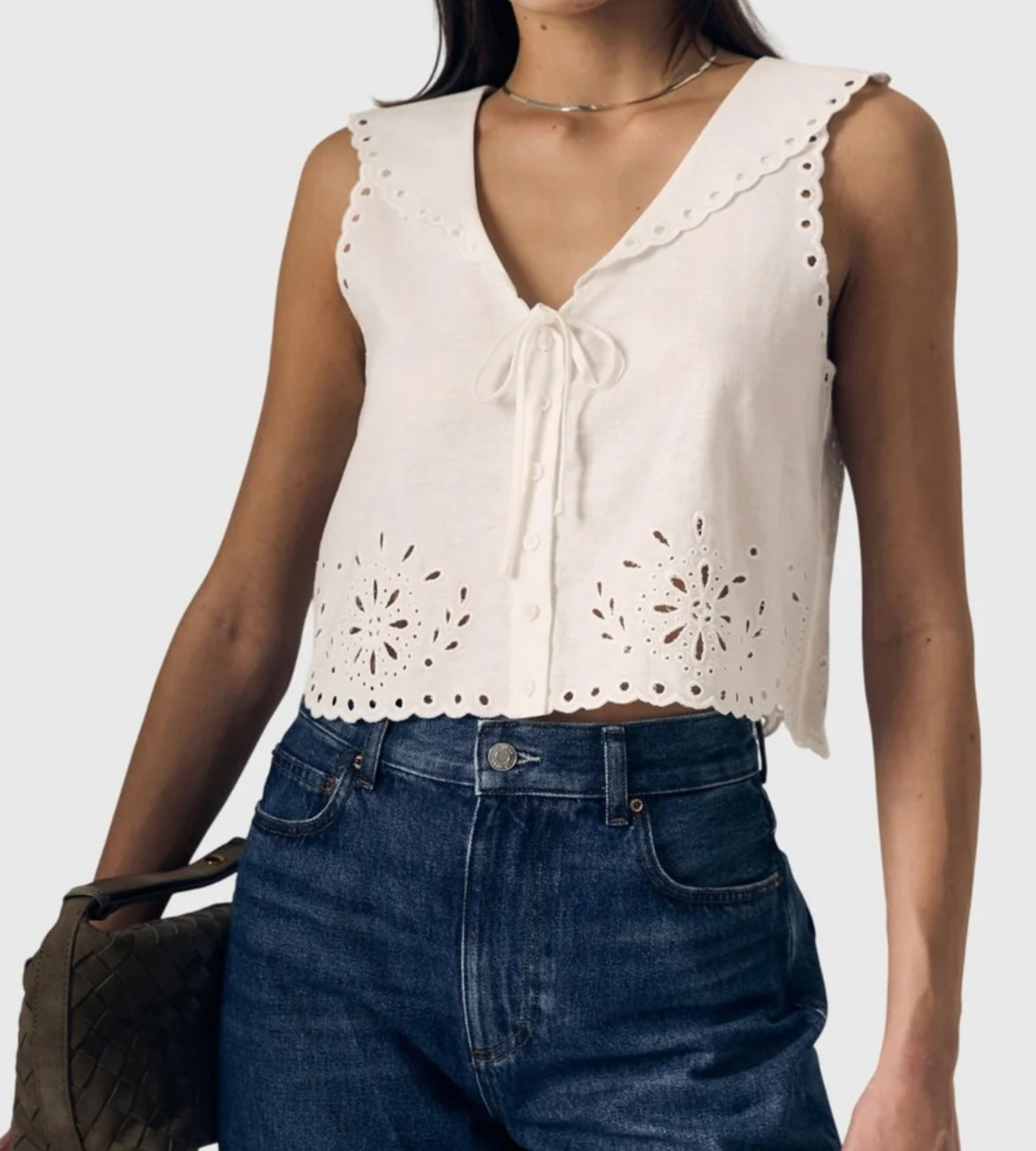 Embroidered Eyelet Sailor Top