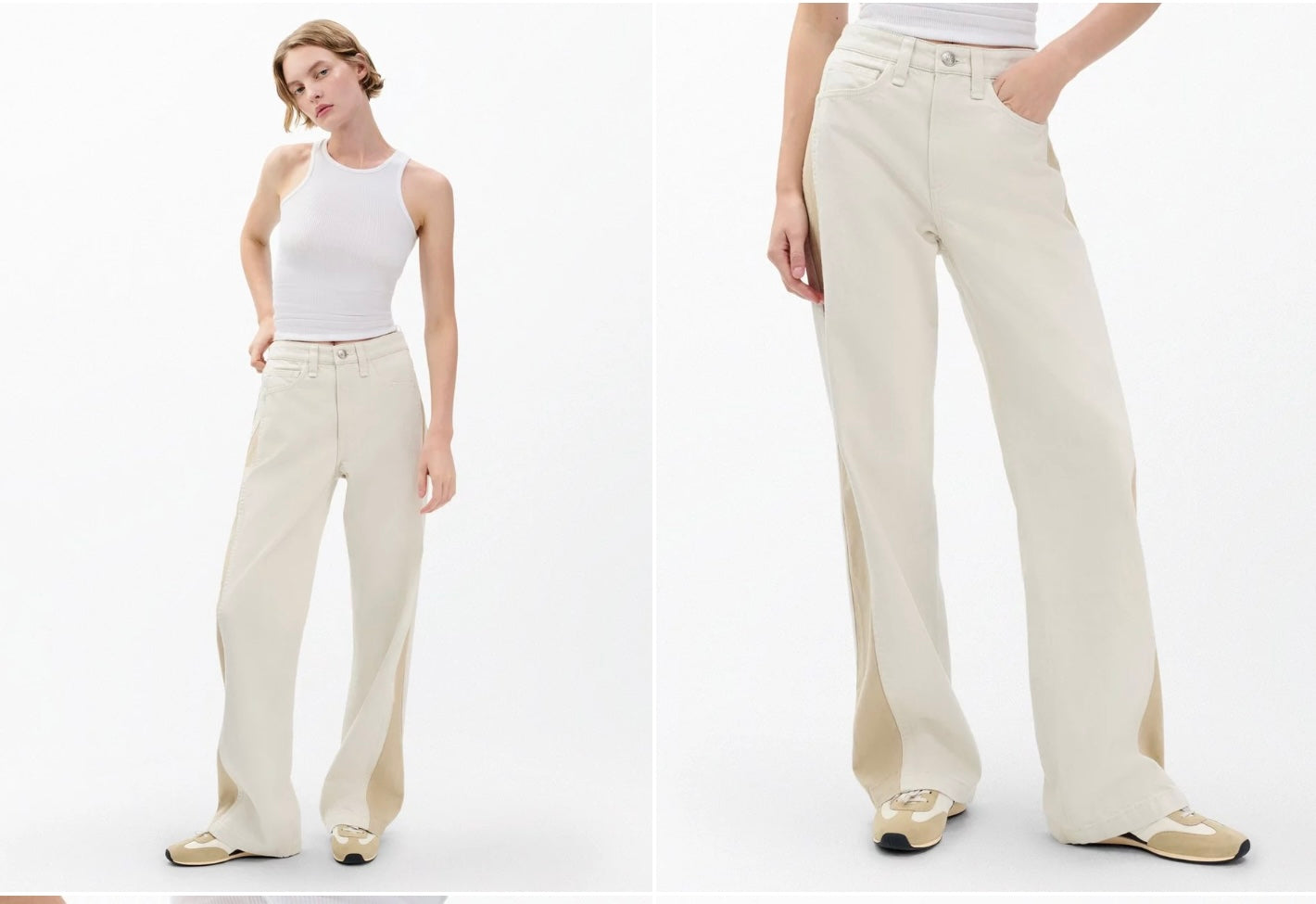 Two Tone Stone Logan spliced Wide Leg