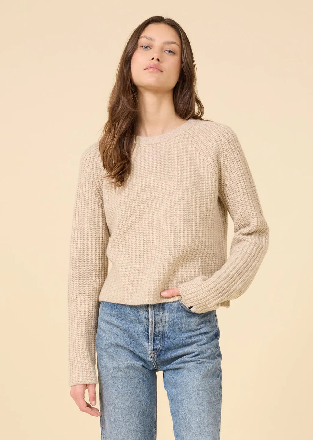 One Grey Day - Blakely Rib Cashmere Pullover Oatmeal