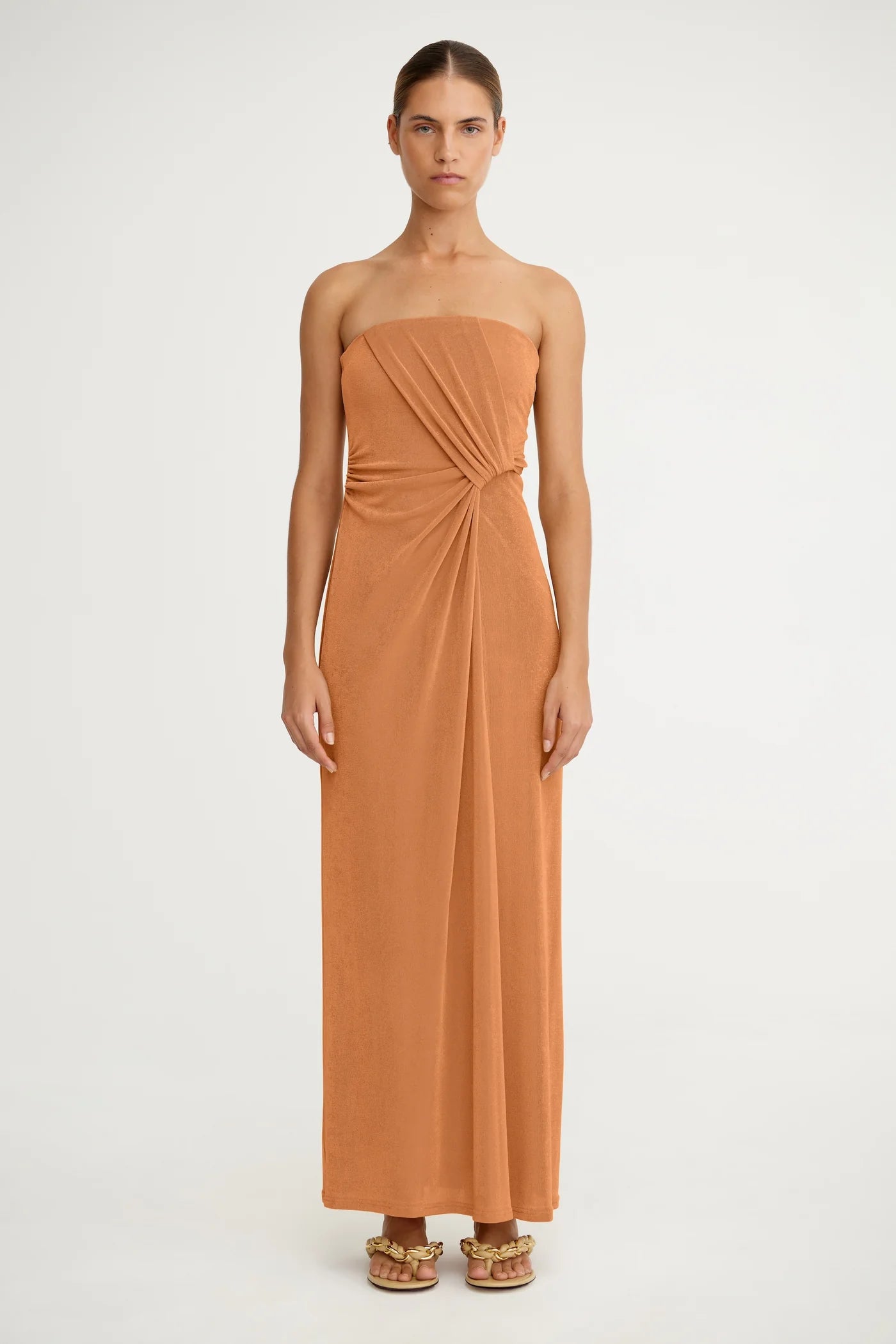 open lace back dress So Online AU Tangerine Pleated Jersey Gown for Women, AU14 US10 main image 1