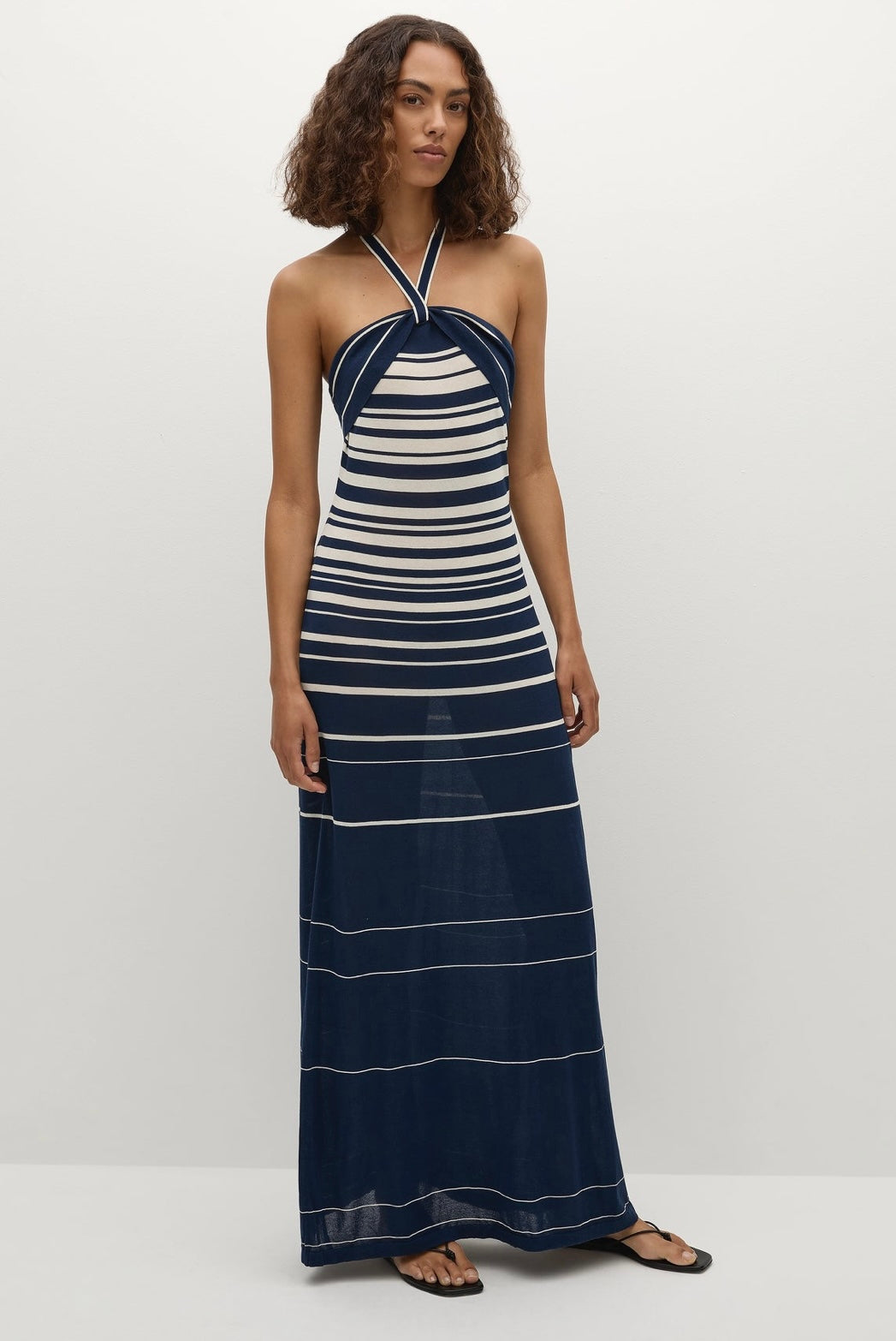 Axel Maxi Dress Accordion Stripe Cream Navy