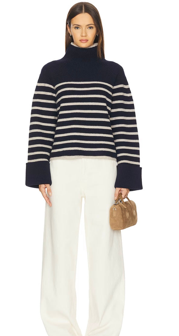 ILARIA STRIPE TURTLENECK (Navy)