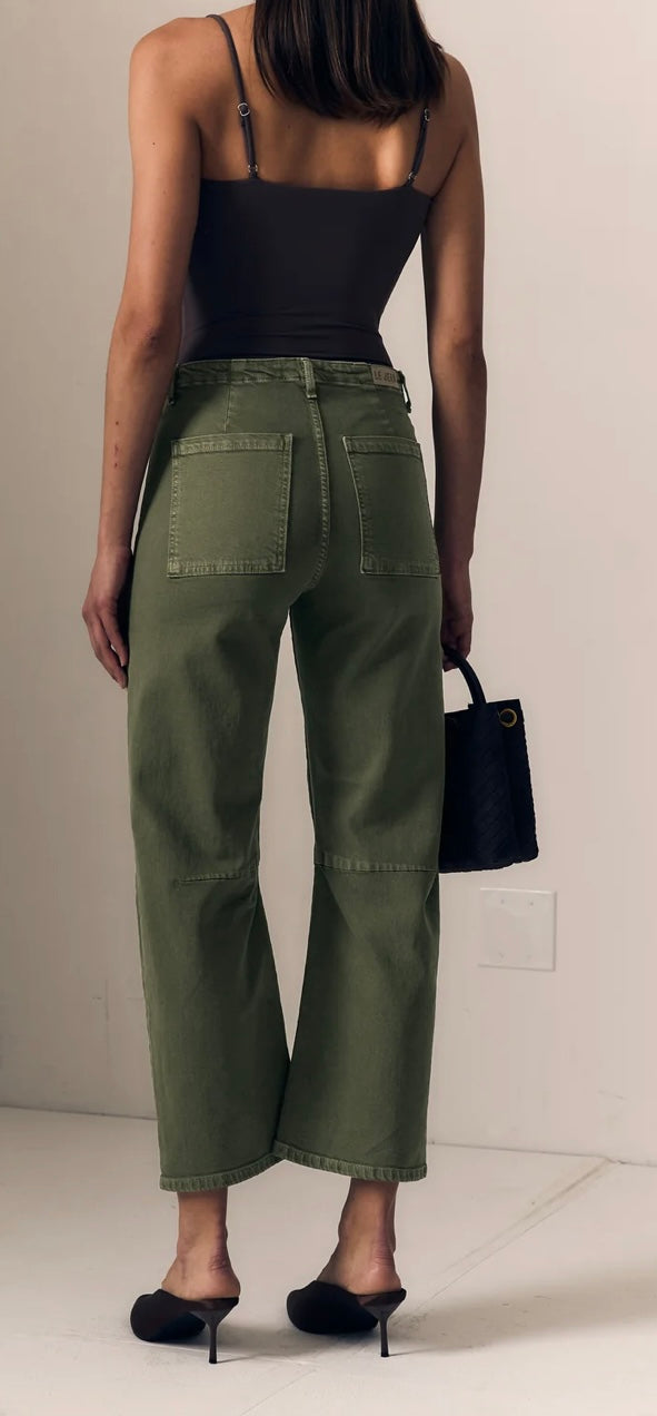 Utility Soft Barrel Mid Rise Olive Green Jeans