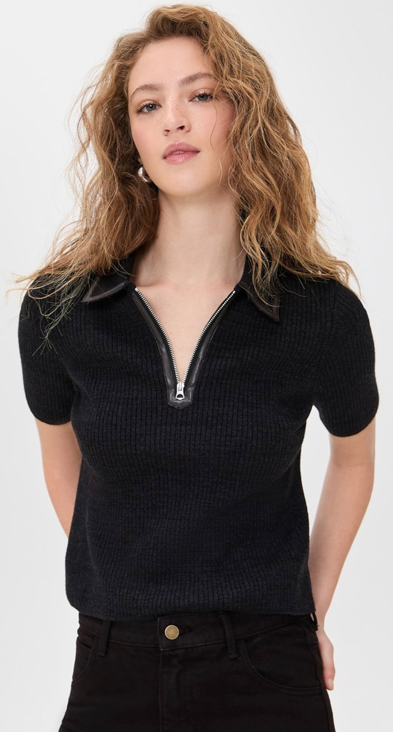 CATERINA FAUX LEATHER ZIP POLO