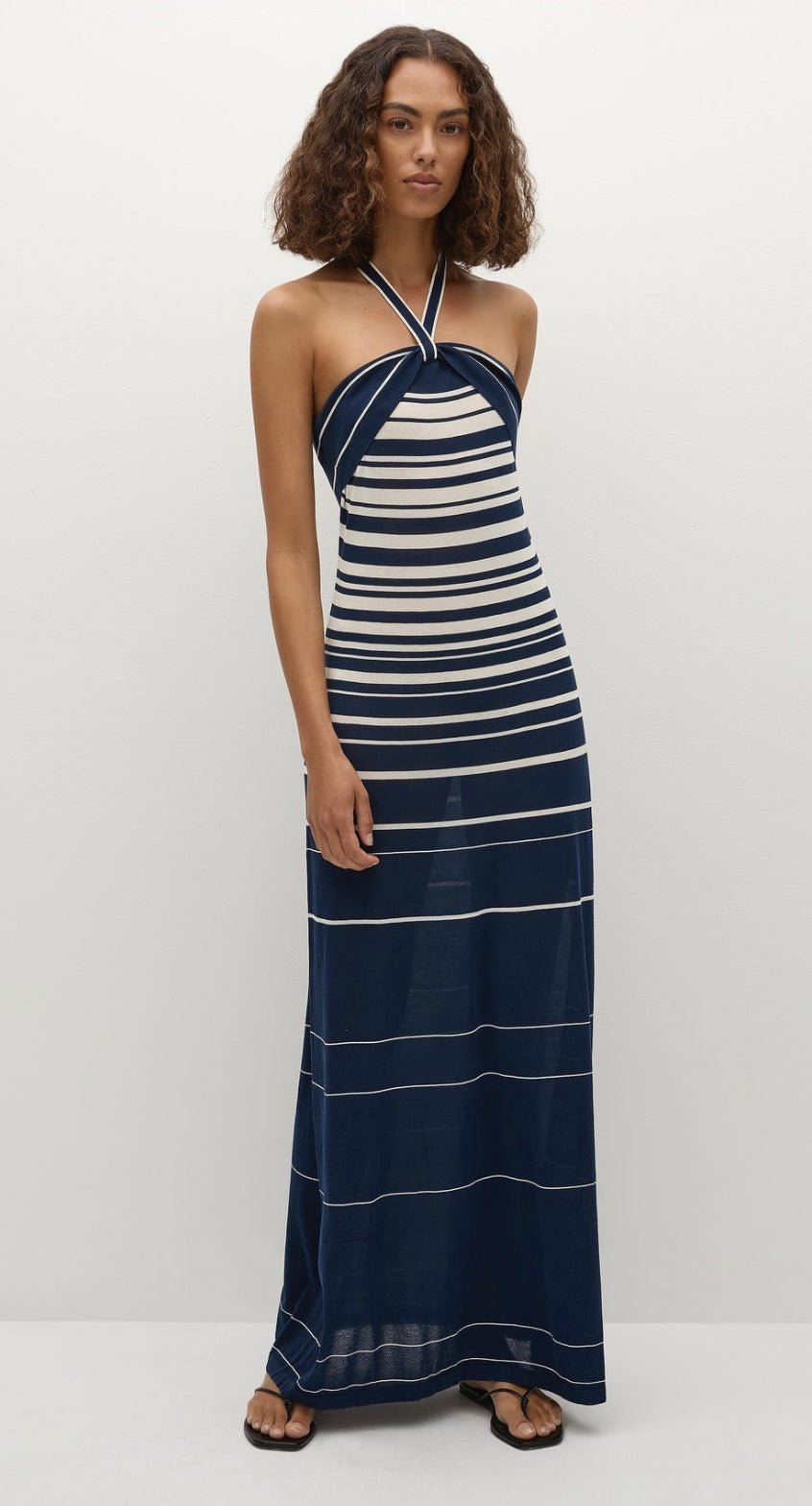 Axel Maxi Dress Accordion Stripe Cream Navy