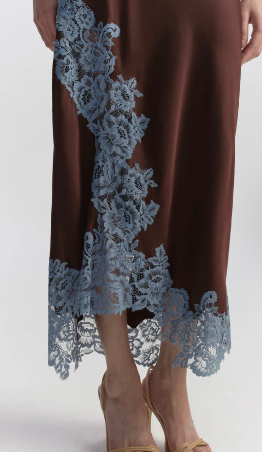 Olivia Satin And Lace Midi Skirt