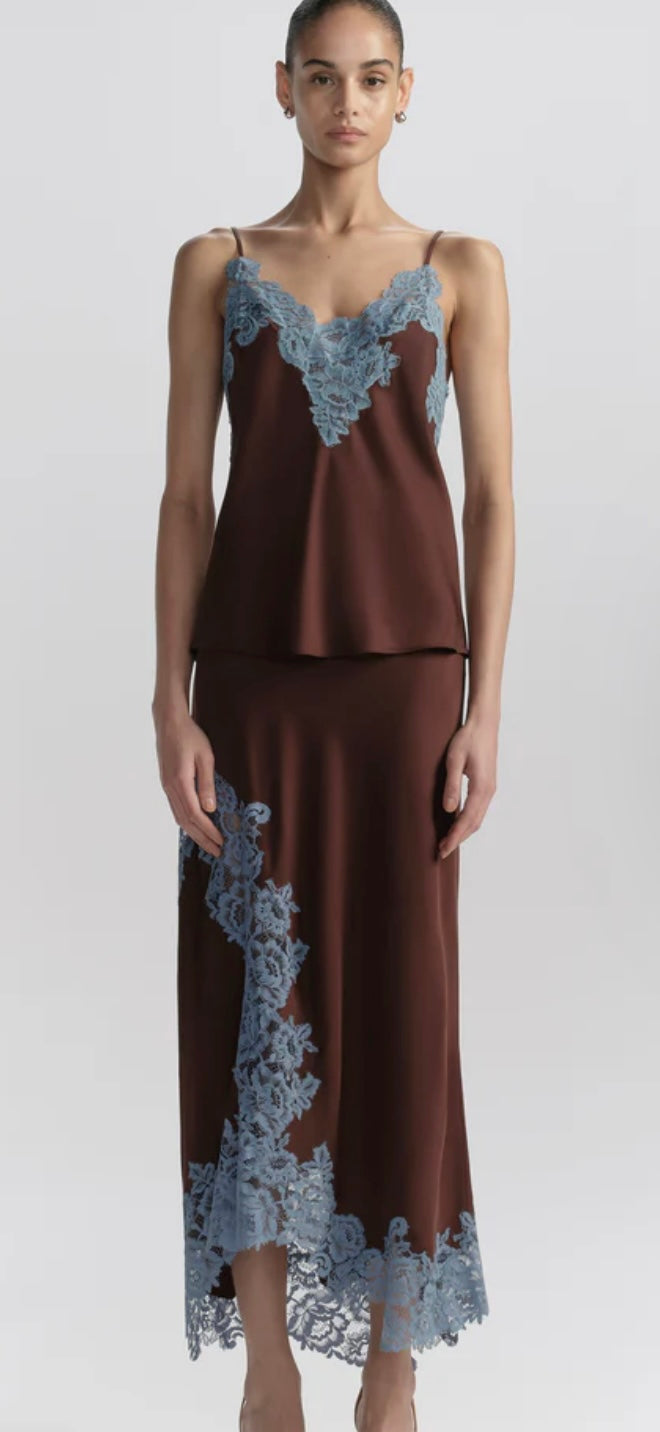 Olivia Satin And Lace Midi Skirt