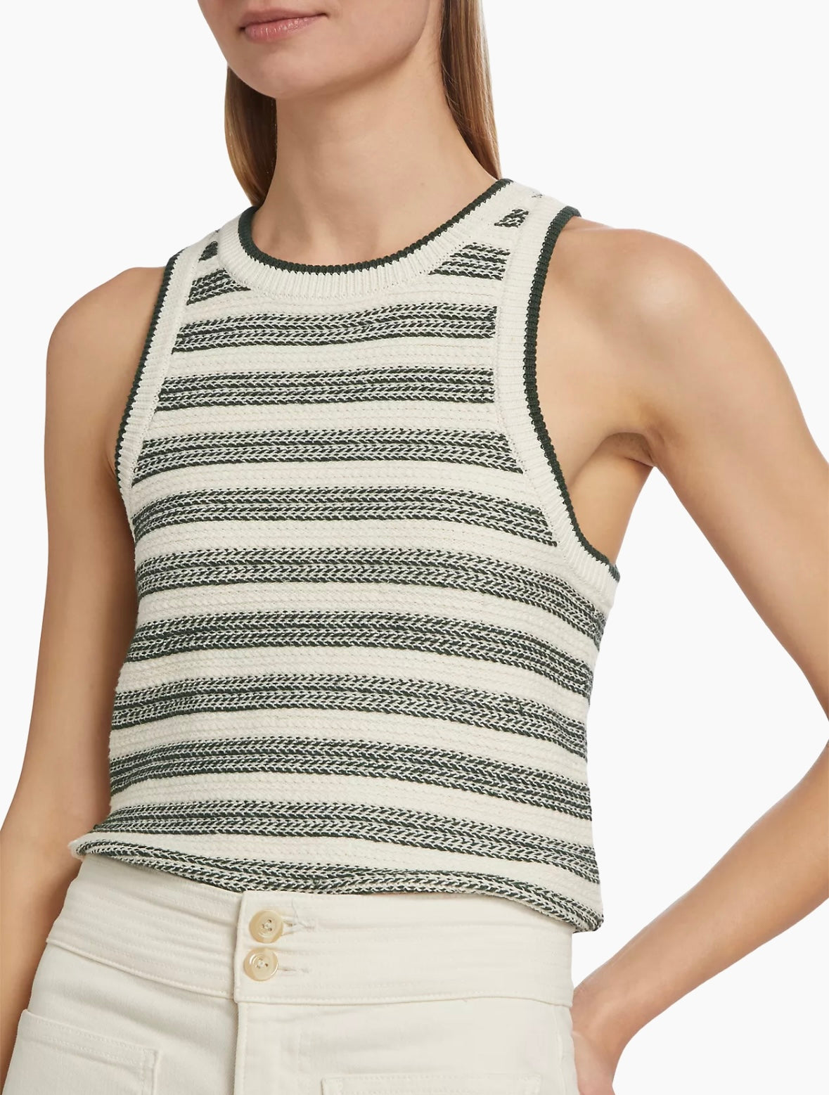 Veronica Beard-Jerrel Knit Tank-Ivory/ Hunter Green