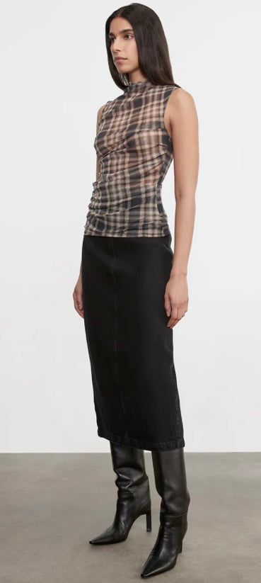 Plaid mesh sleeveless twist top