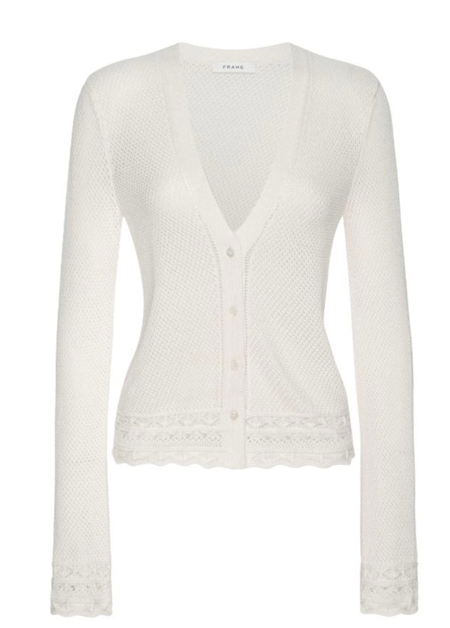 Frame-Pointelle Cardi Cream