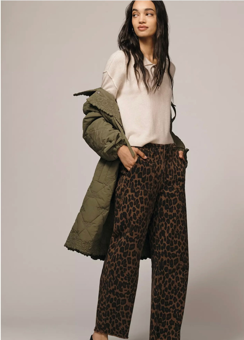 Utility Soft Barrel Jean -Dark Leopard