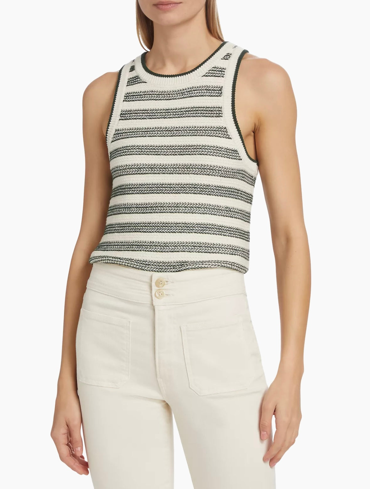 Veronica Beard-Jerrel Knit Tank-Ivory/ Hunter Green