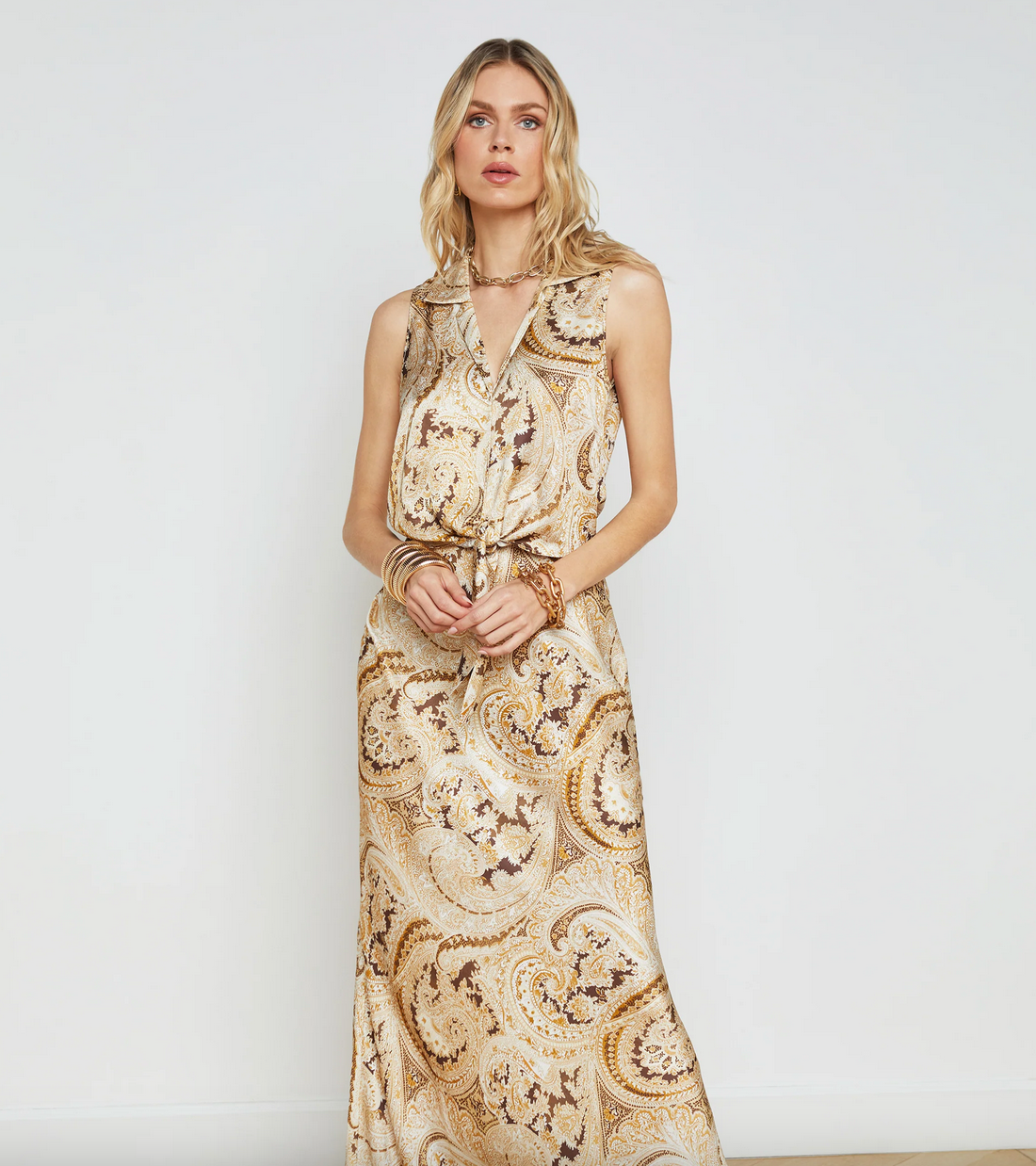 L’ AGENCE-Amos Sleeveless Tie Blouse-Paisley